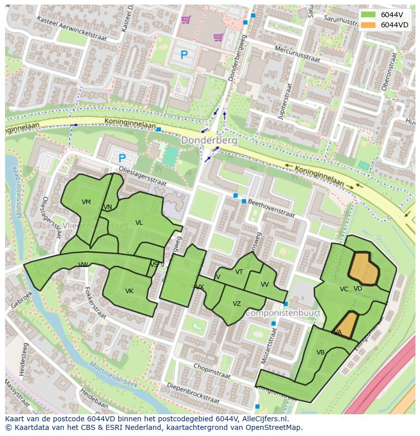 Afbeelding van het postcodegebied 6044 VD op de kaart.