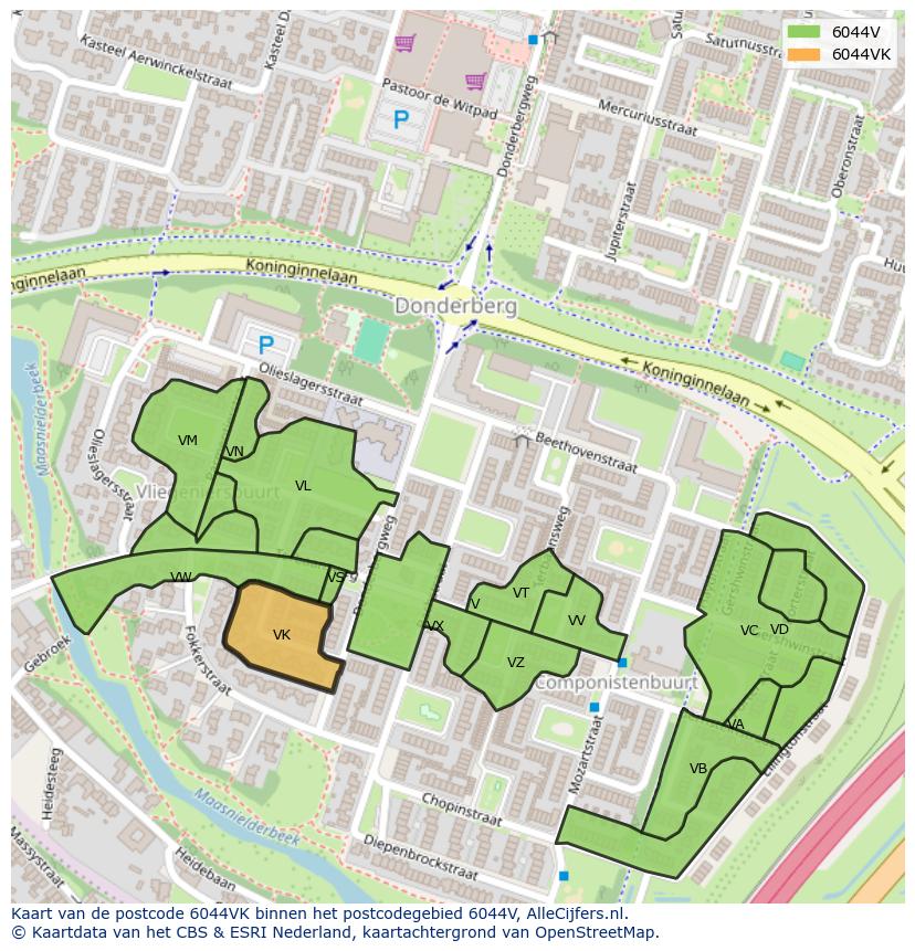 Afbeelding van het postcodegebied 6044 VK op de kaart.