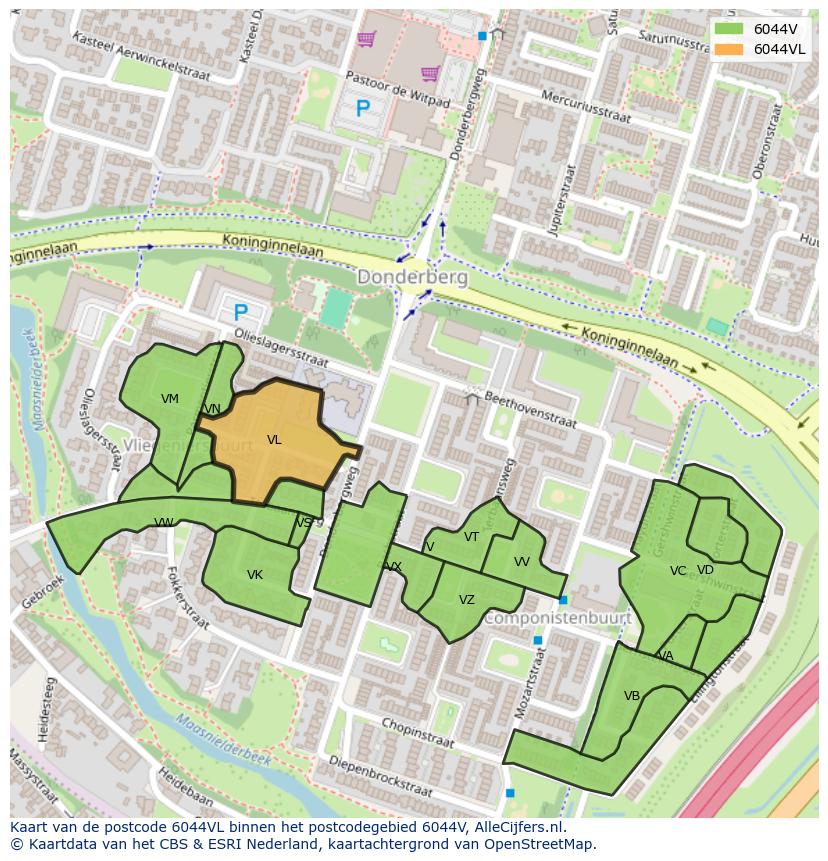 Afbeelding van het postcodegebied 6044 VL op de kaart.