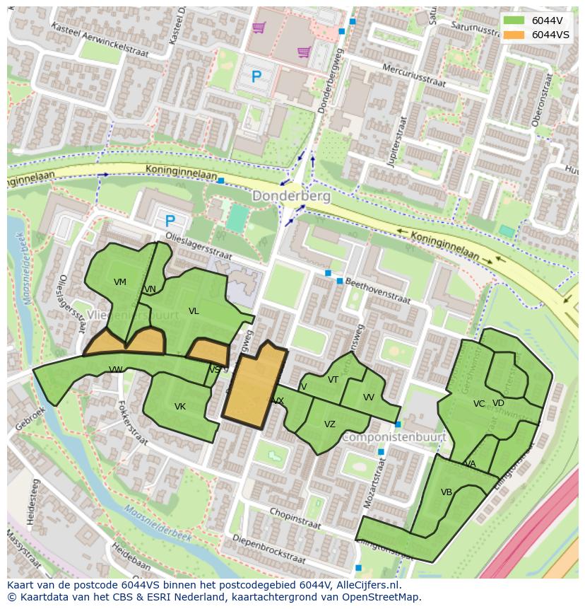 Afbeelding van het postcodegebied 6044 VS op de kaart.