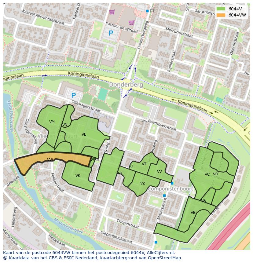 Afbeelding van het postcodegebied 6044 VW op de kaart.