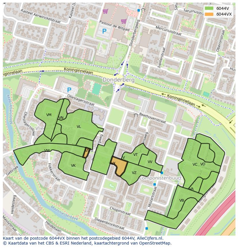 Afbeelding van het postcodegebied 6044 VX op de kaart.