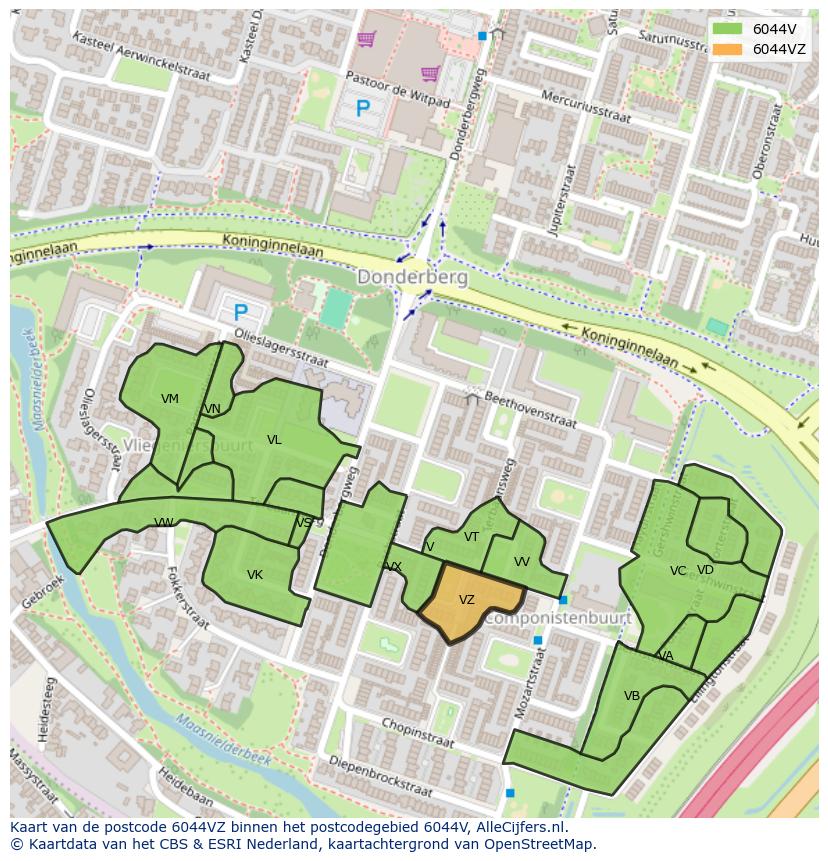 Afbeelding van het postcodegebied 6044 VZ op de kaart.