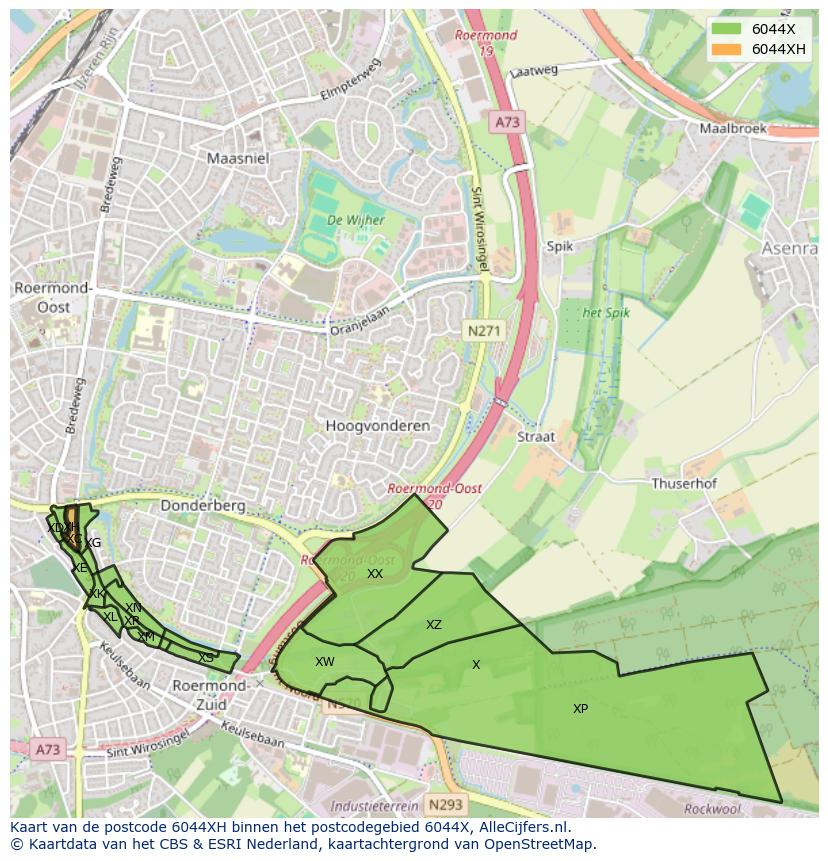 Afbeelding van het postcodegebied 6044 XH op de kaart.