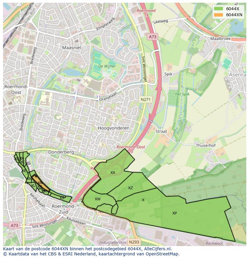 Afbeelding van het postcodegebied 6044 XN op de kaart.