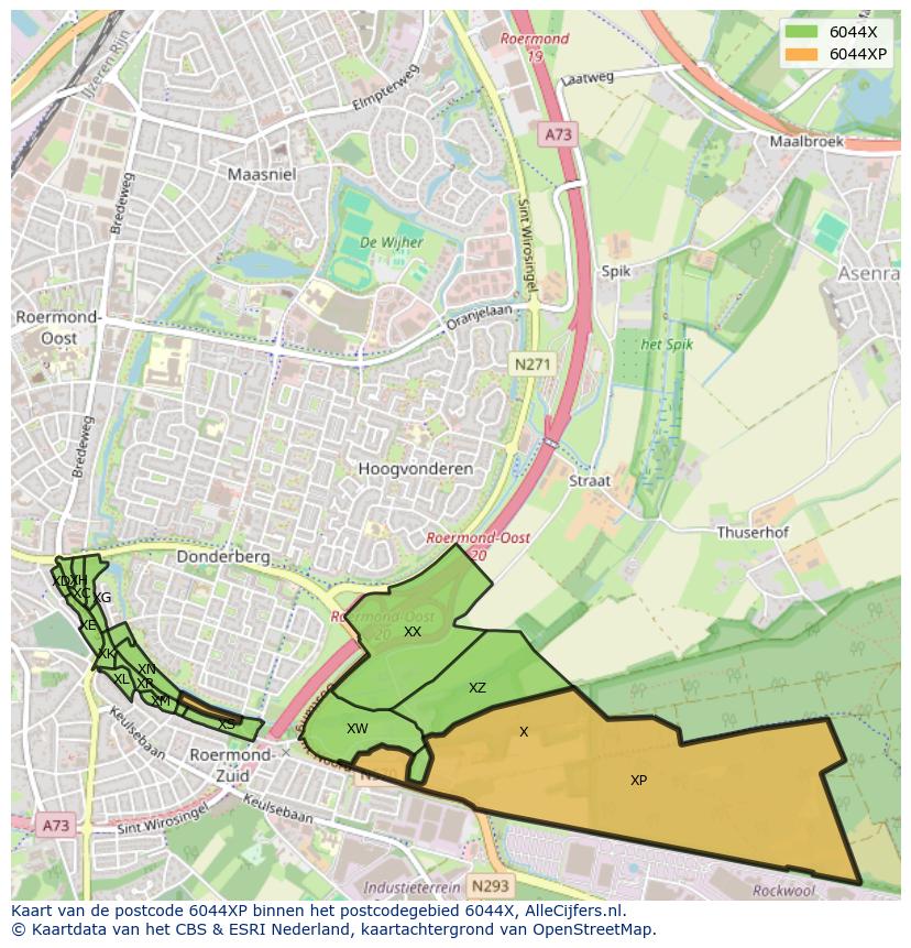 Afbeelding van het postcodegebied 6044 XP op de kaart.