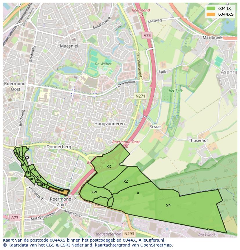 Afbeelding van het postcodegebied 6044 XS op de kaart.