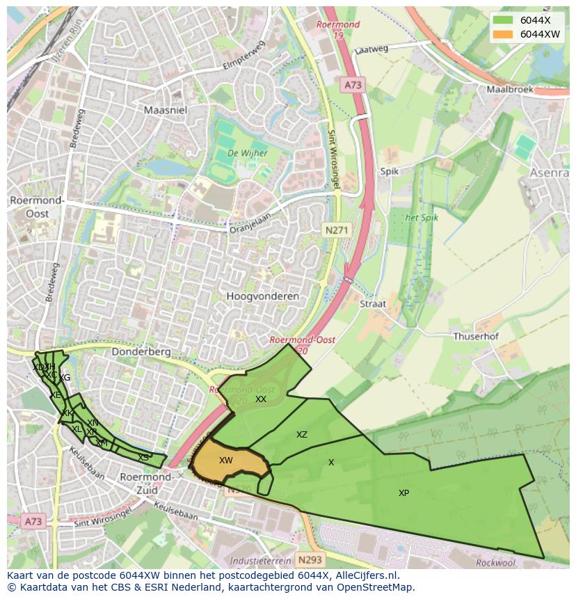 Afbeelding van het postcodegebied 6044 XW op de kaart.