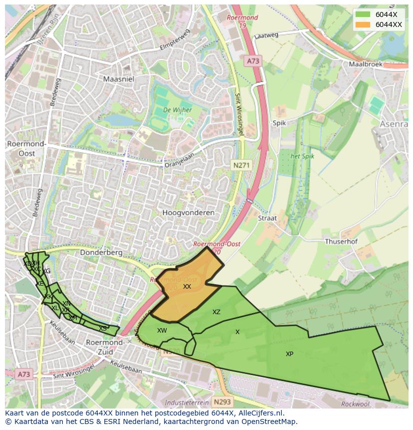 Afbeelding van het postcodegebied 6044 XX op de kaart.