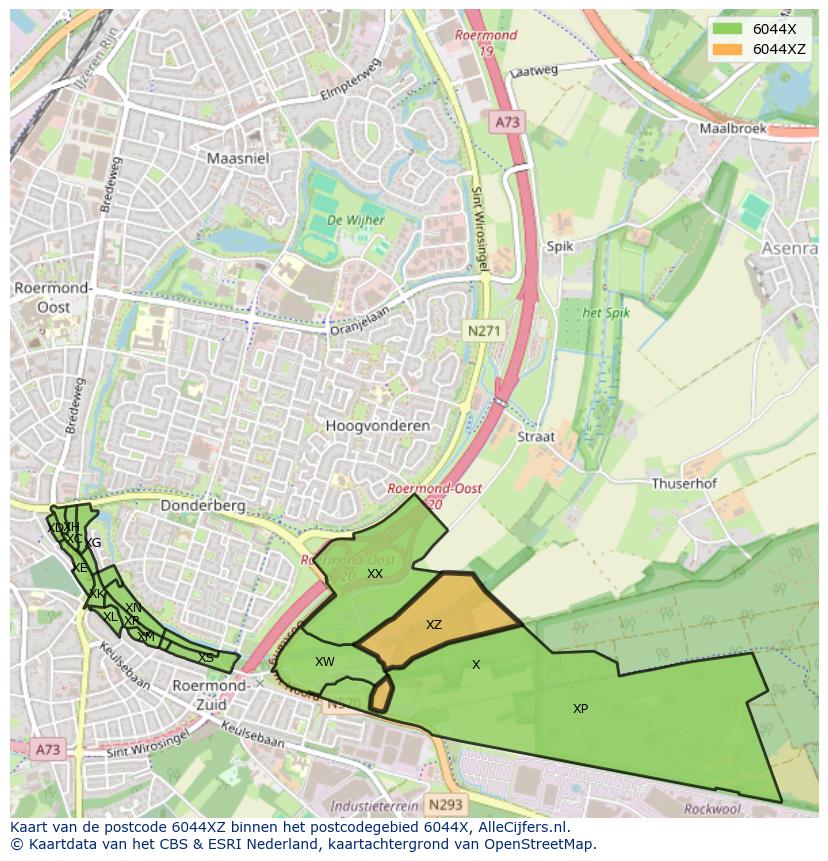 Afbeelding van het postcodegebied 6044 XZ op de kaart.
