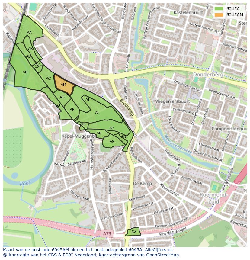 Afbeelding van het postcodegebied 6045 AM op de kaart.