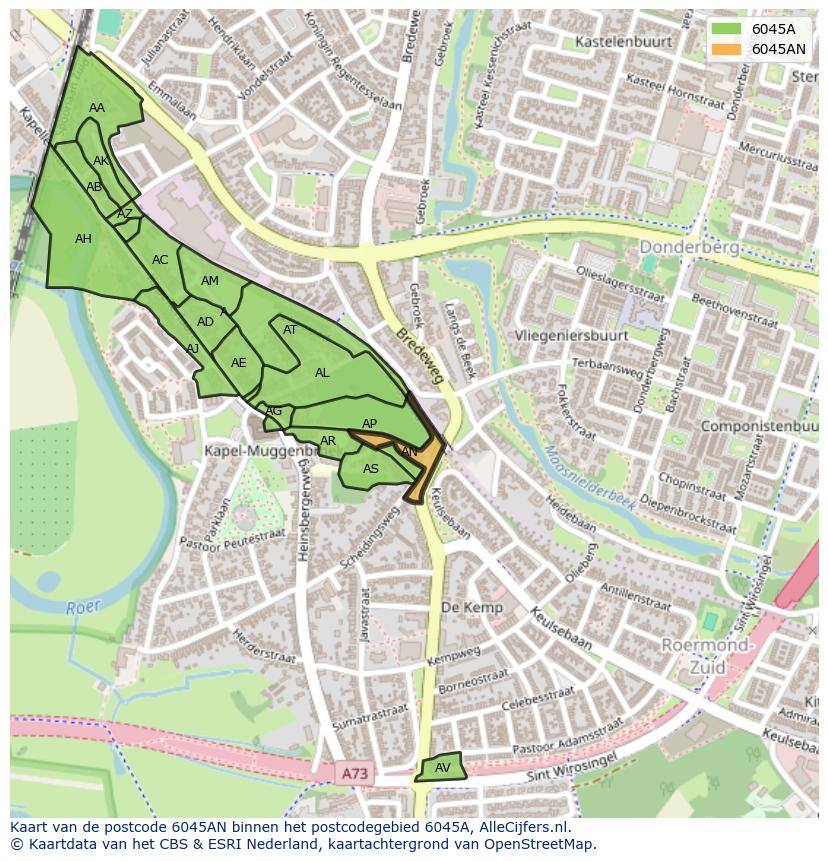 Afbeelding van het postcodegebied 6045 AN op de kaart.