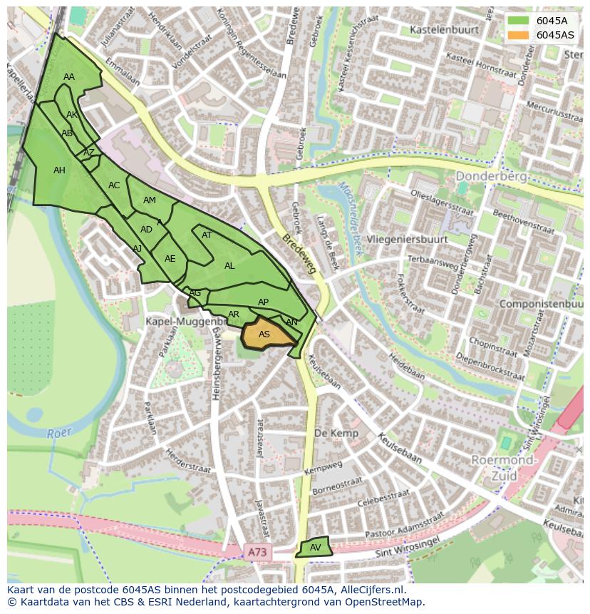 Afbeelding van het postcodegebied 6045 AS op de kaart.
