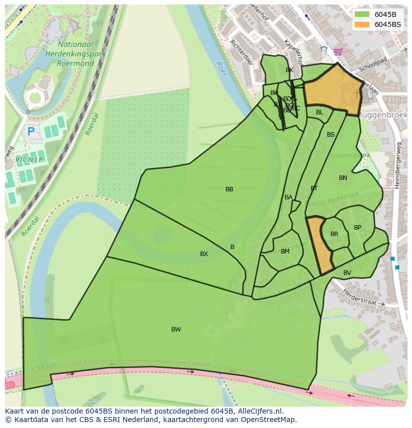 Afbeelding van het postcodegebied 6045 BS op de kaart.