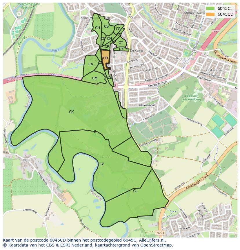Afbeelding van het postcodegebied 6045 CD op de kaart.