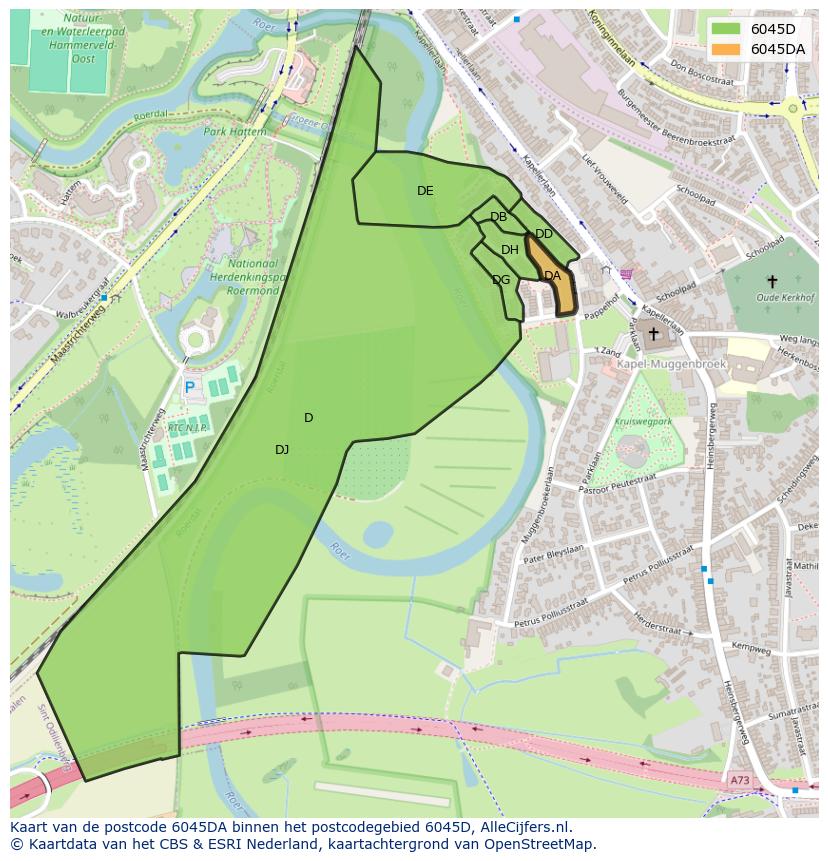Afbeelding van het postcodegebied 6045 DA op de kaart.