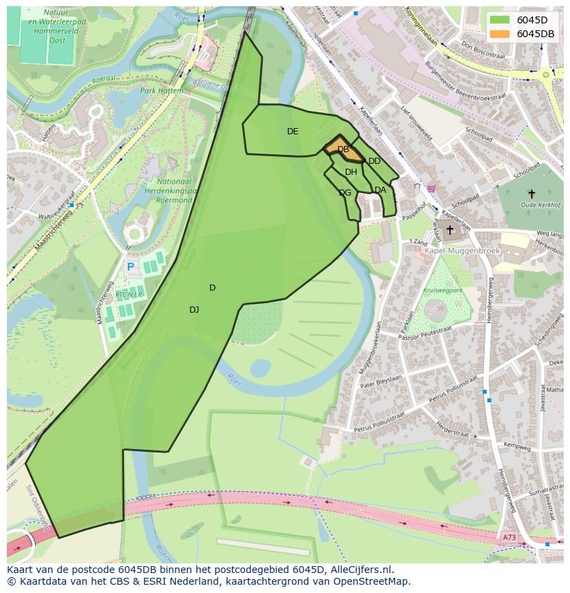 Afbeelding van het postcodegebied 6045 DB op de kaart.