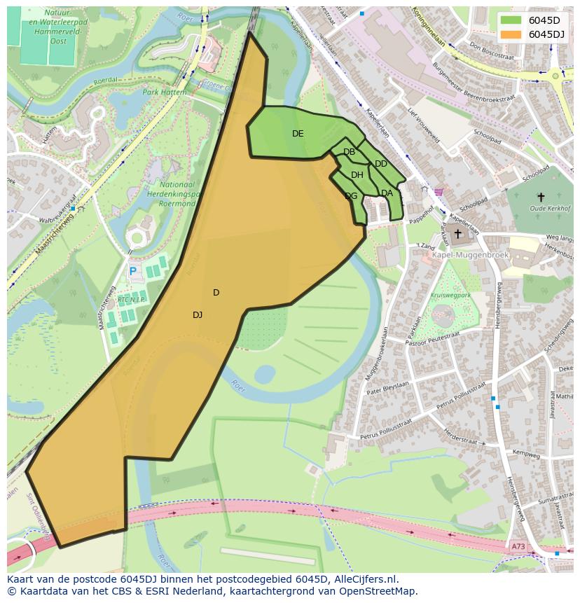 Afbeelding van het postcodegebied 6045 DJ op de kaart.