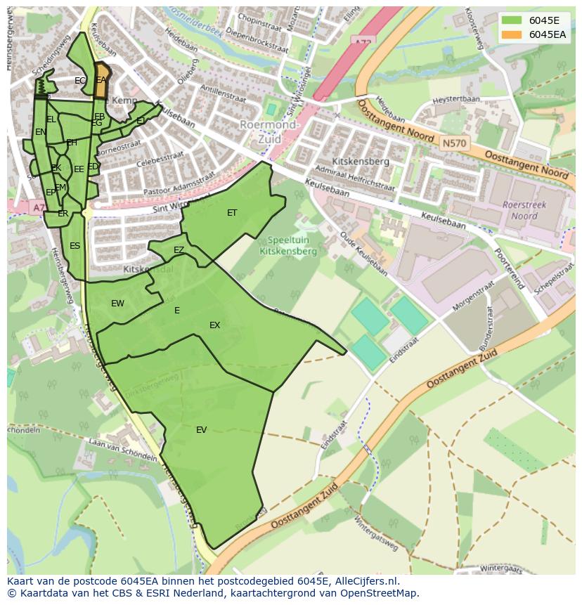 Afbeelding van het postcodegebied 6045 EA op de kaart.