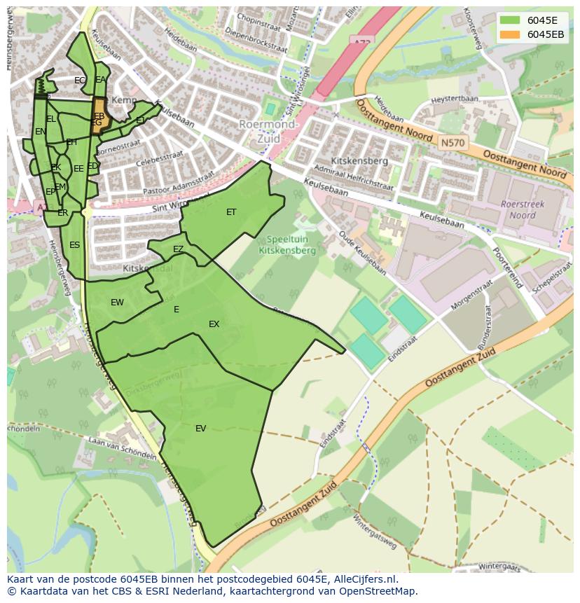 Afbeelding van het postcodegebied 6045 EB op de kaart.
