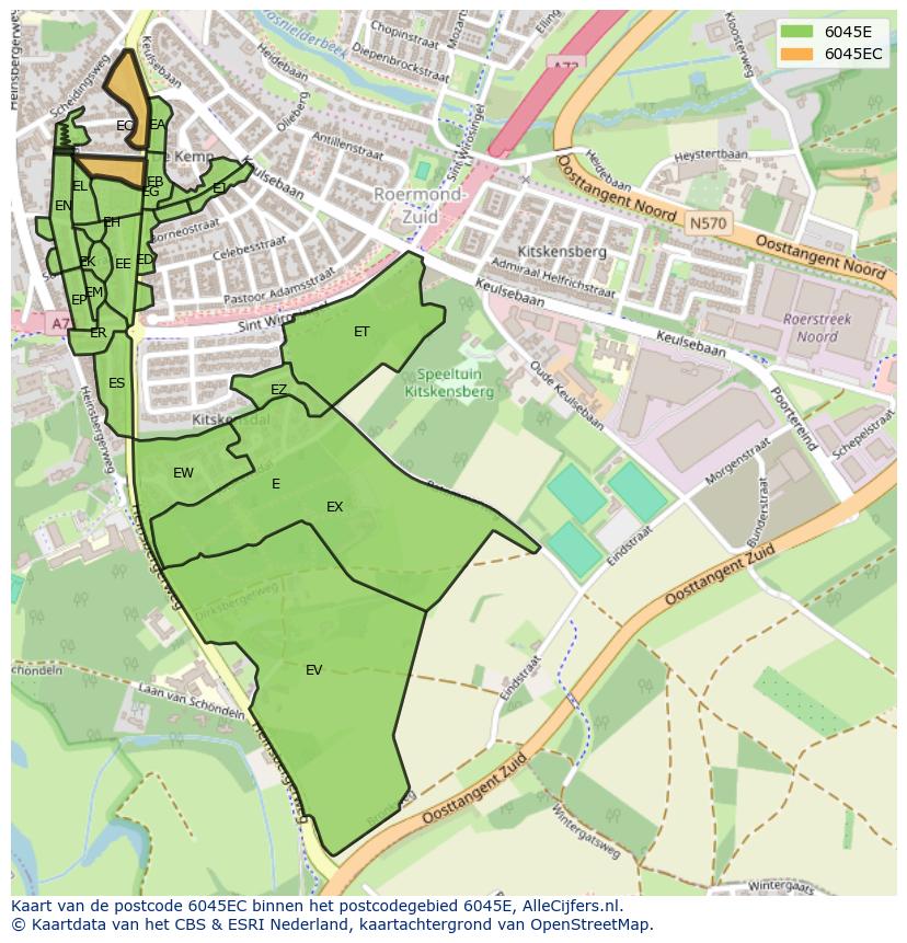 Afbeelding van het postcodegebied 6045 EC op de kaart.