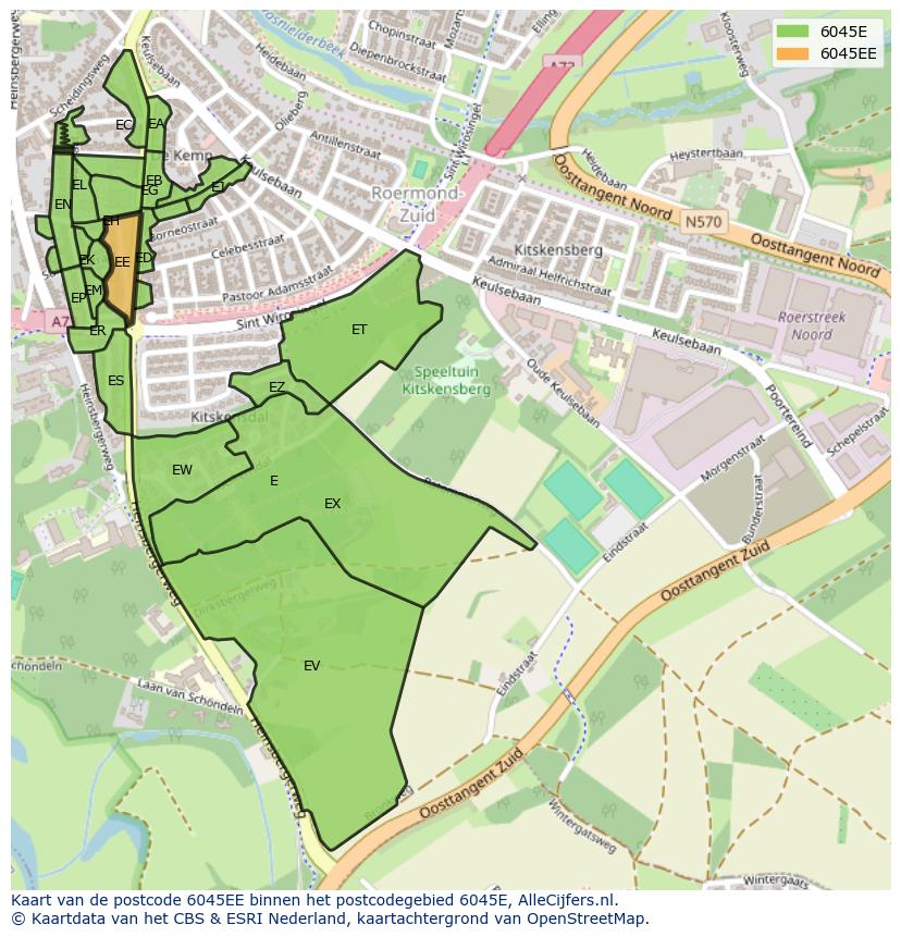 Afbeelding van het postcodegebied 6045 EE op de kaart.