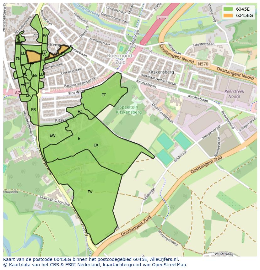 Afbeelding van het postcodegebied 6045 EG op de kaart.