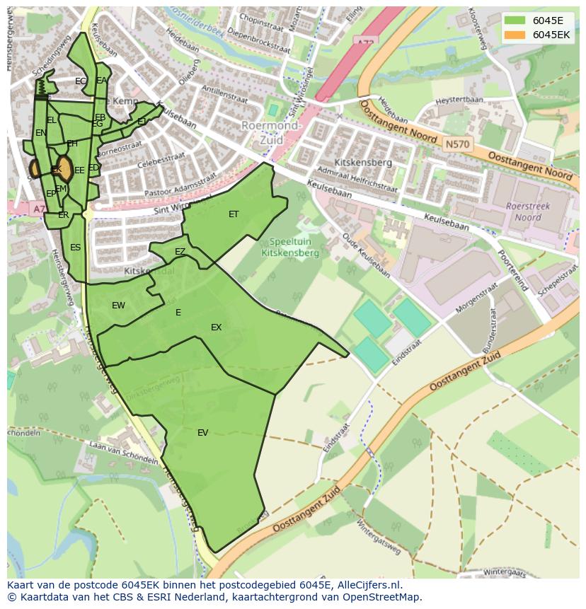 Afbeelding van het postcodegebied 6045 EK op de kaart.
