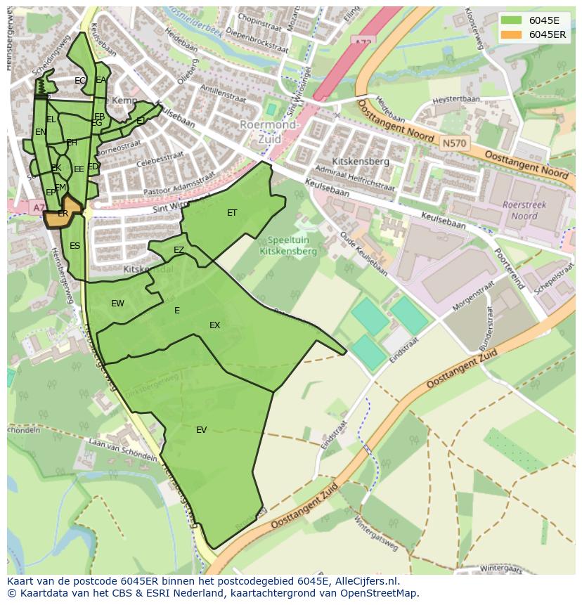 Afbeelding van het postcodegebied 6045 ER op de kaart.