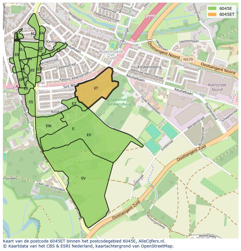 Afbeelding van het postcodegebied 6045 ET op de kaart.