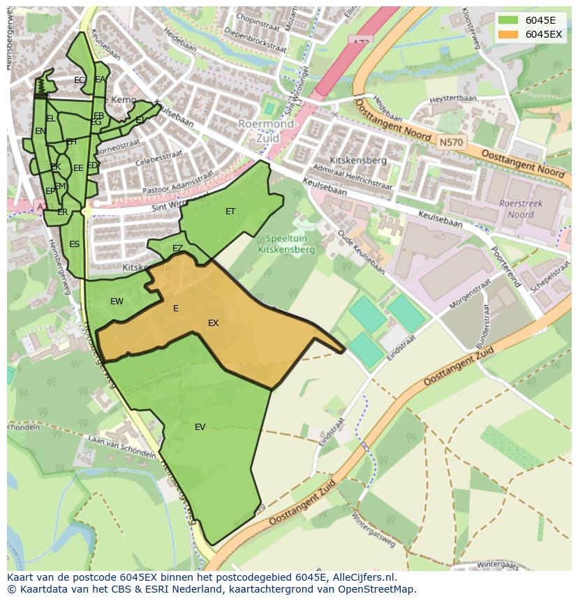 Afbeelding van het postcodegebied 6045 EX op de kaart.