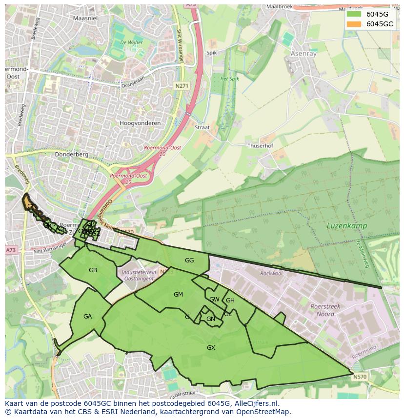 Afbeelding van het postcodegebied 6045 GC op de kaart.
