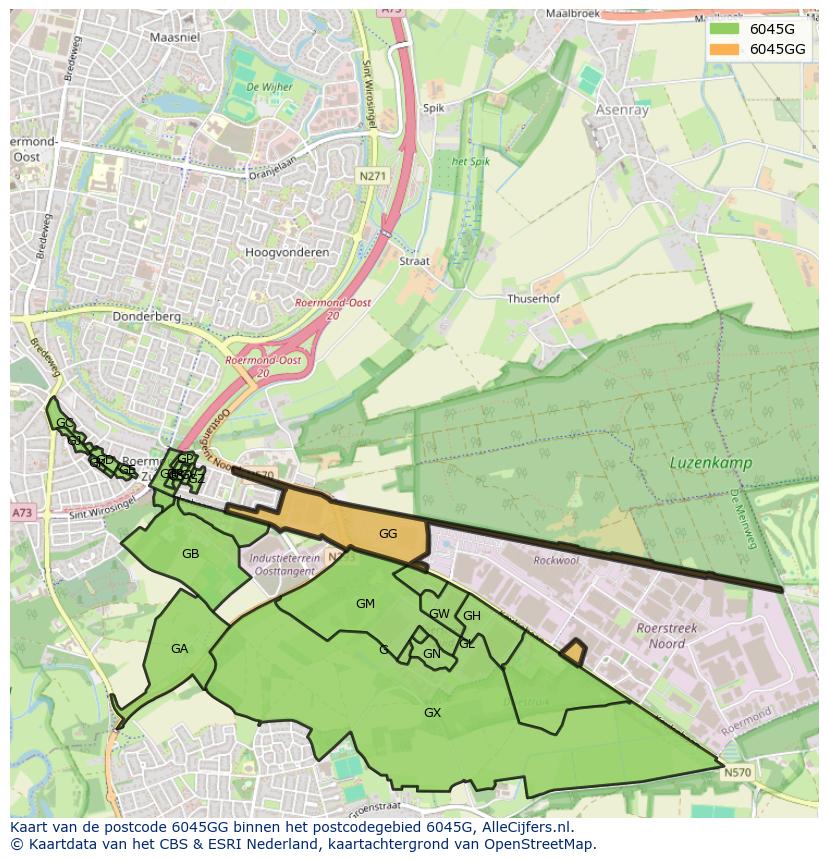 Afbeelding van het postcodegebied 6045 GG op de kaart.