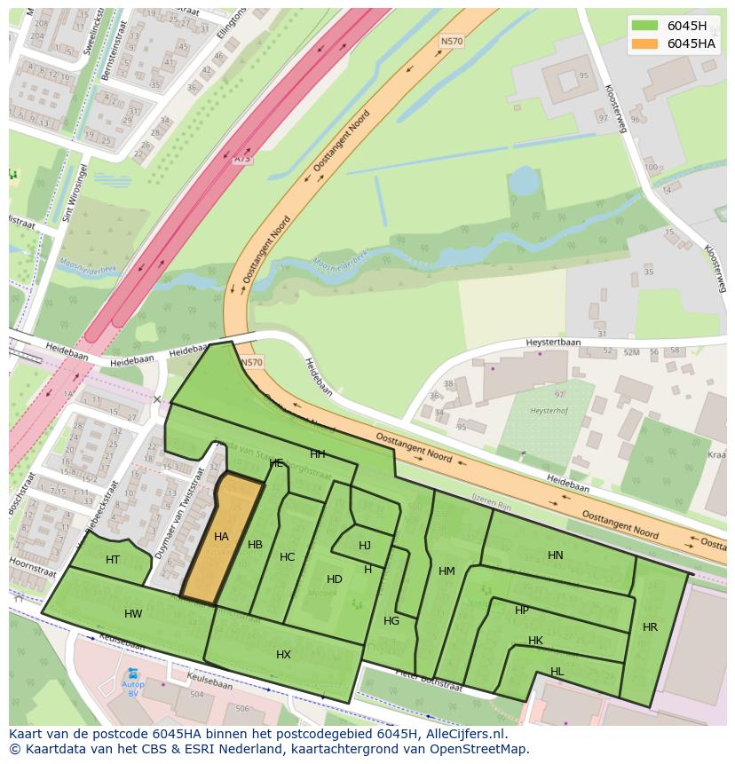 Afbeelding van het postcodegebied 6045 HA op de kaart.