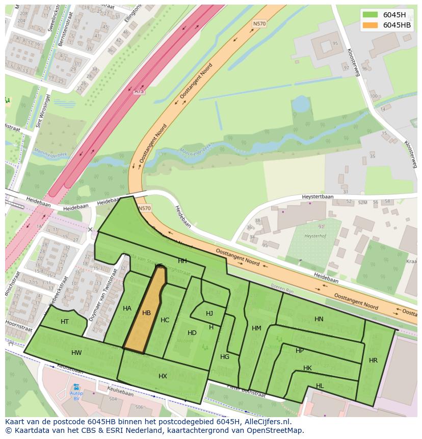 Afbeelding van het postcodegebied 6045 HB op de kaart.