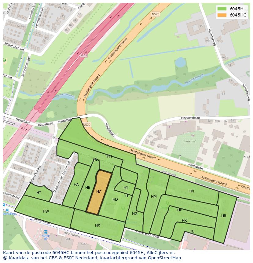 Afbeelding van het postcodegebied 6045 HC op de kaart.