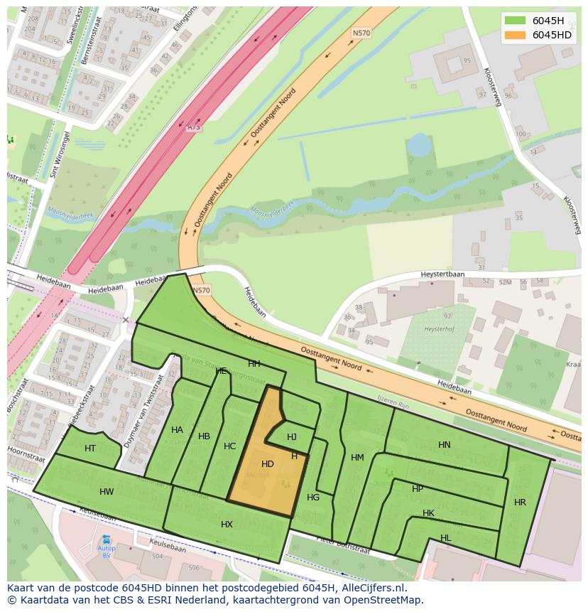 Afbeelding van het postcodegebied 6045 HD op de kaart.