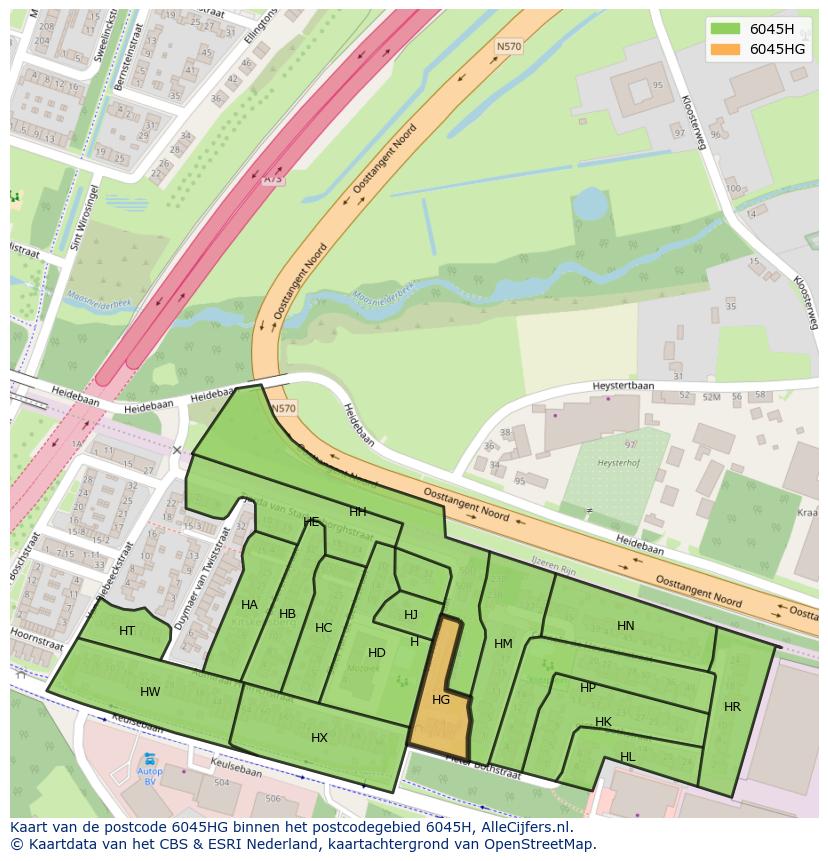 Afbeelding van het postcodegebied 6045 HG op de kaart.