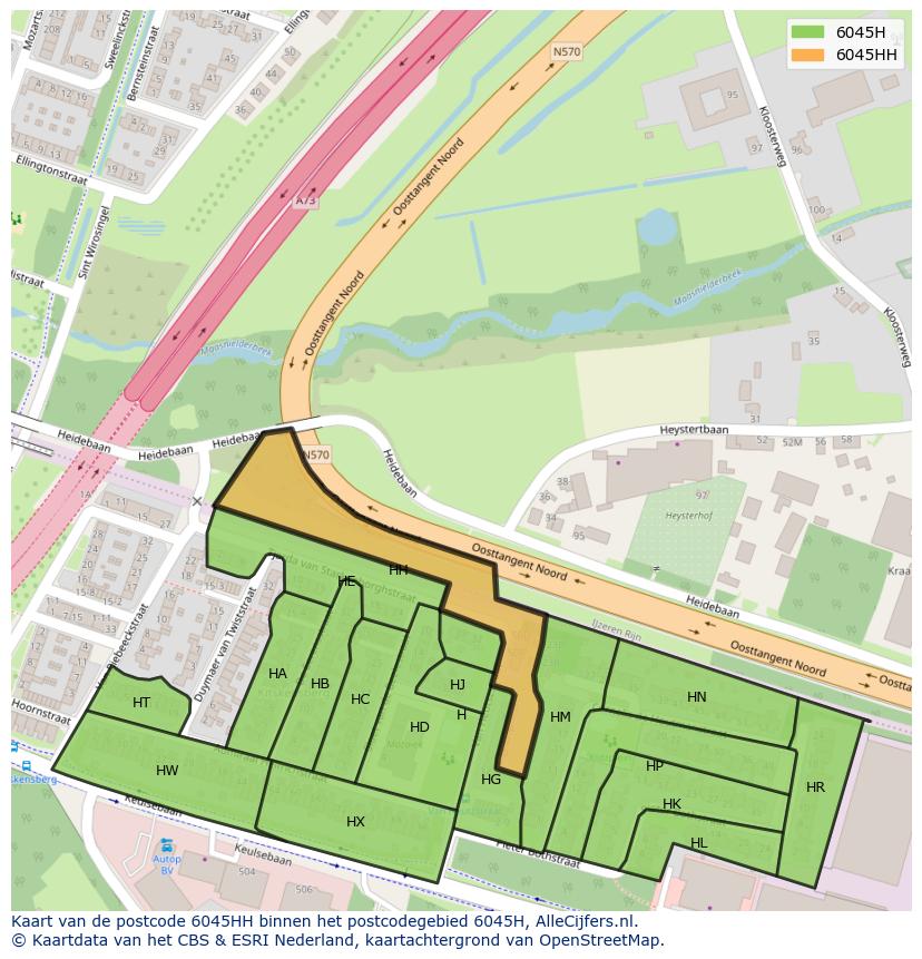 Afbeelding van het postcodegebied 6045 HH op de kaart.