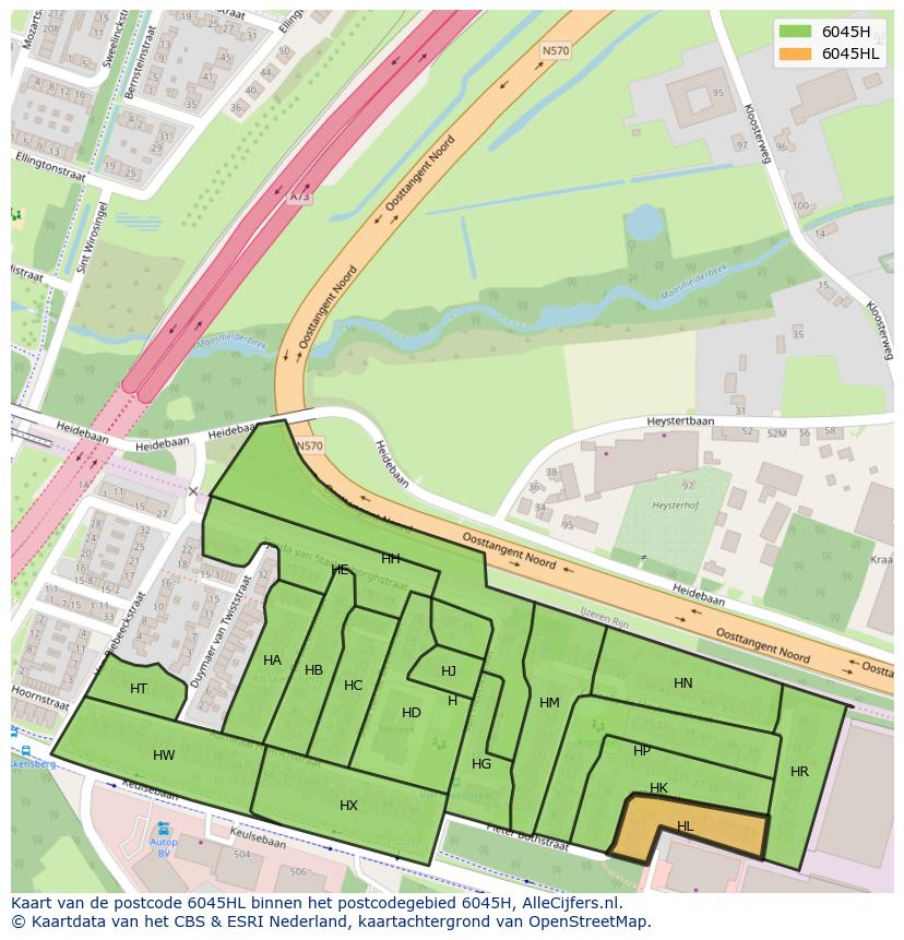 Afbeelding van het postcodegebied 6045 HL op de kaart.