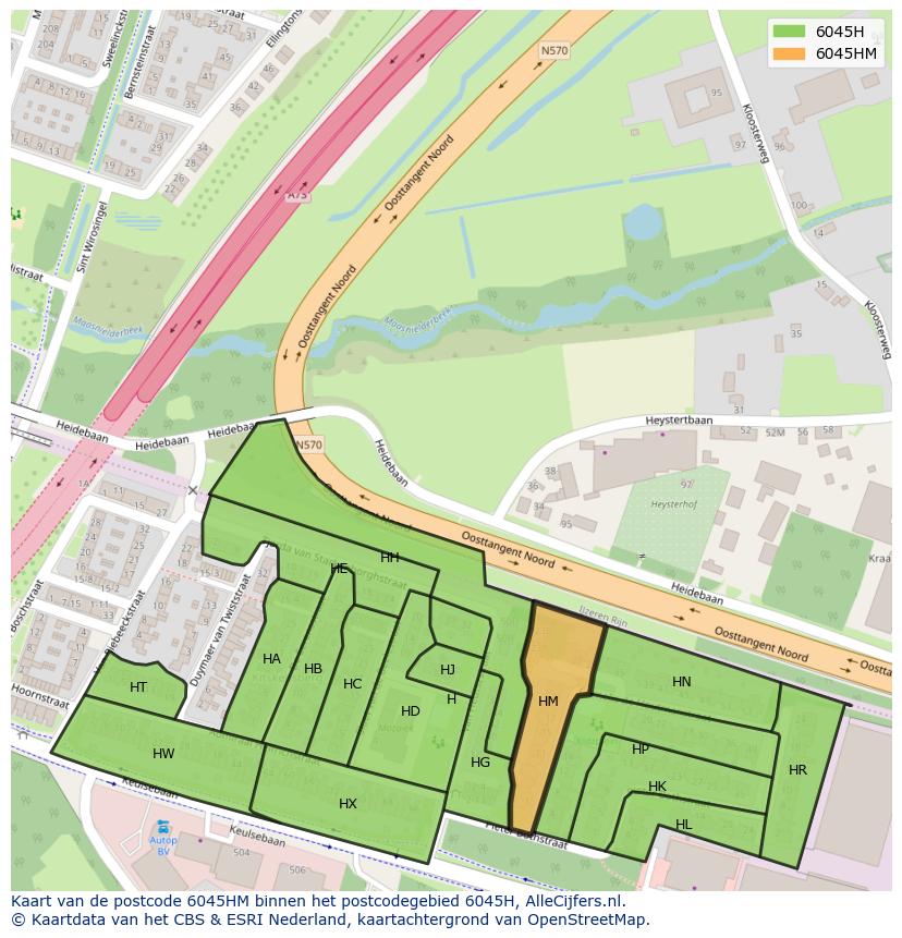 Afbeelding van het postcodegebied 6045 HM op de kaart.