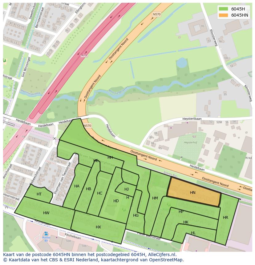 Afbeelding van het postcodegebied 6045 HN op de kaart.