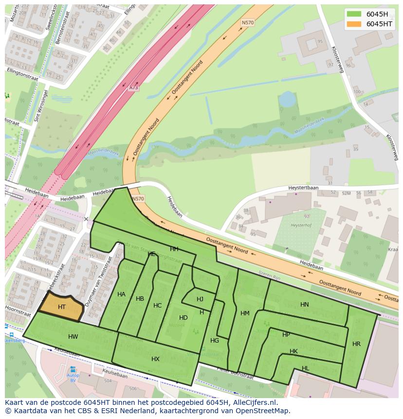 Afbeelding van het postcodegebied 6045 HT op de kaart.