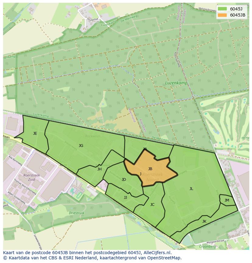 Afbeelding van het postcodegebied 6045 JB op de kaart.