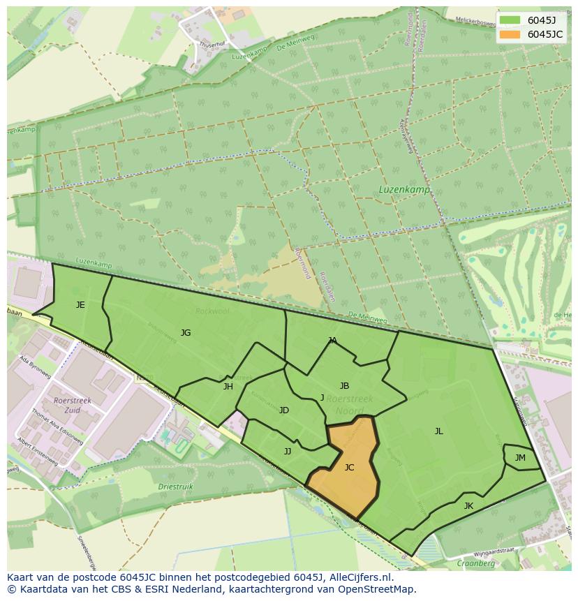 Afbeelding van het postcodegebied 6045 JC op de kaart.