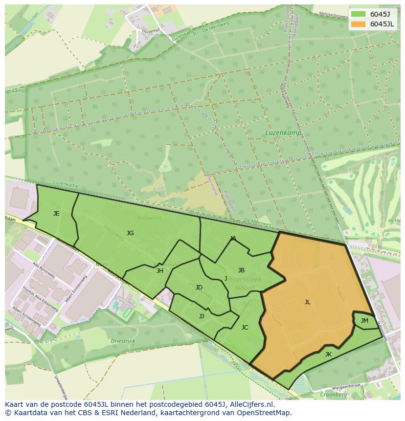 Afbeelding van het postcodegebied 6045 JL op de kaart.