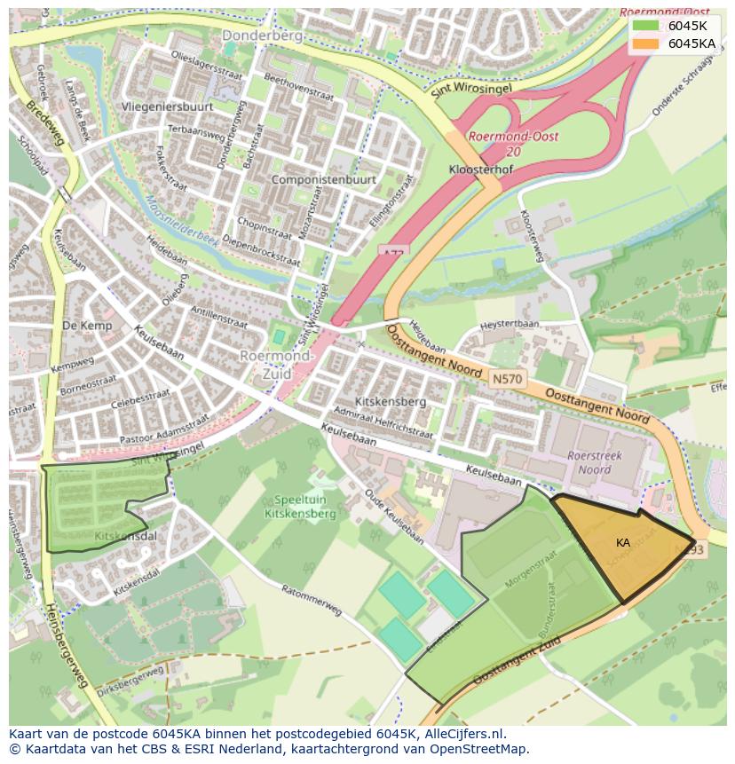 Afbeelding van het postcodegebied 6045 KA op de kaart.
