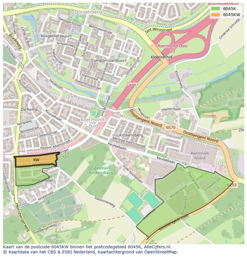 Afbeelding van het postcodegebied 6045 KW op de kaart.