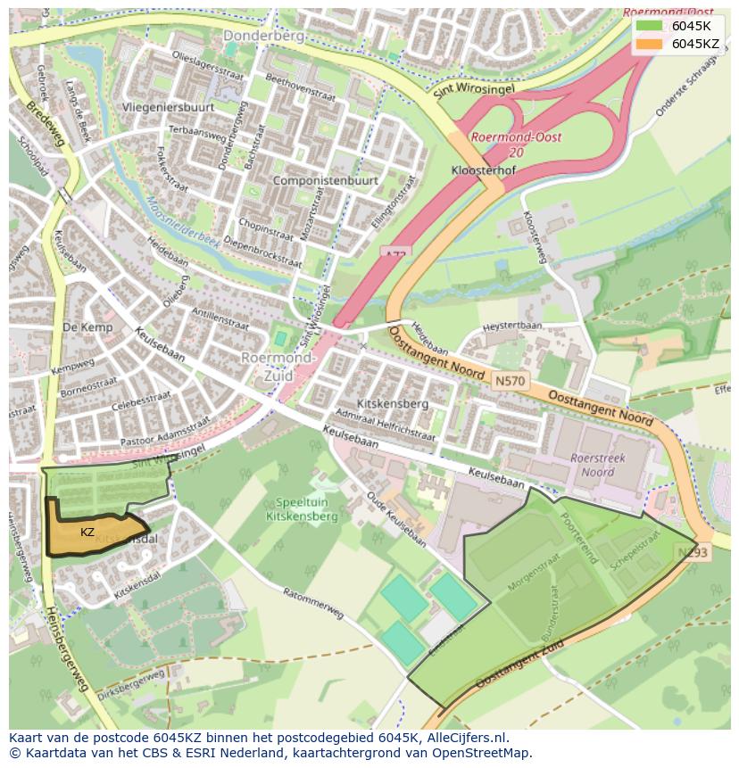 Afbeelding van het postcodegebied 6045 KZ op de kaart.