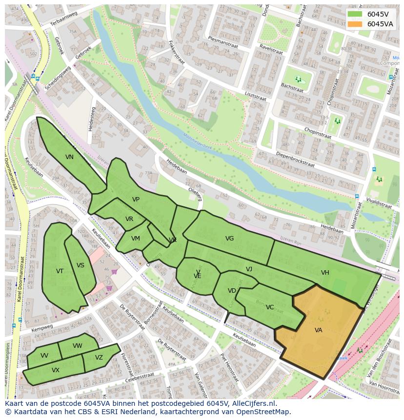 Afbeelding van het postcodegebied 6045 VA op de kaart.